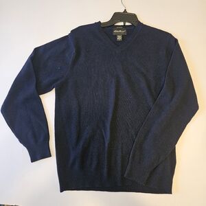 Eddie Bauer Men V-Neck Lambswool Blend Sweater Sz M Neutral Preppy Academia BL